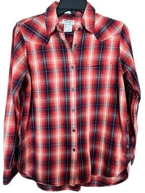 ARIAT REAL Billie Rae Relaxed Shirt Women Long Sleeve Relaxed Sz Small Plaid